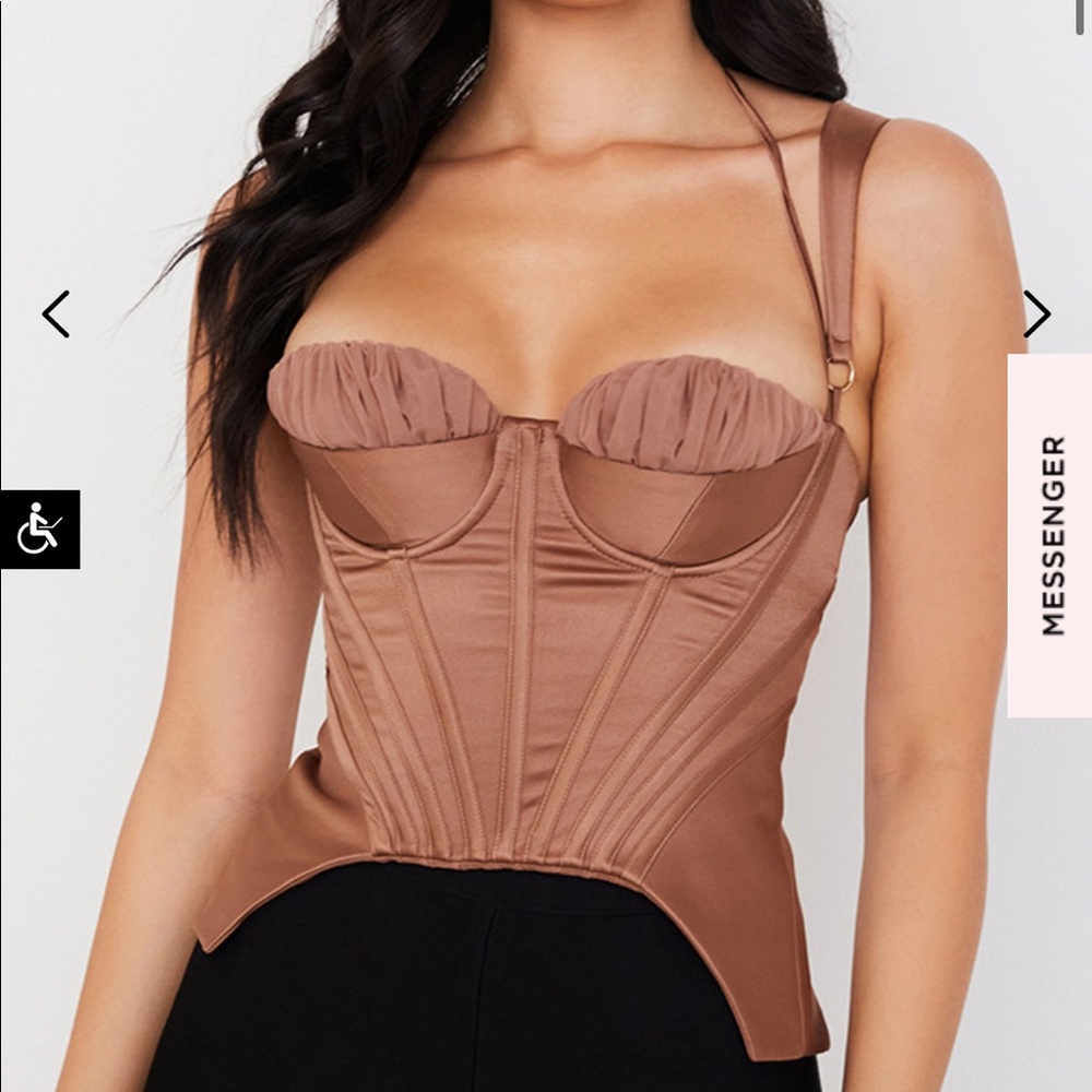 LIVIA TOFFEE SATIN PEPLUM CORSET
